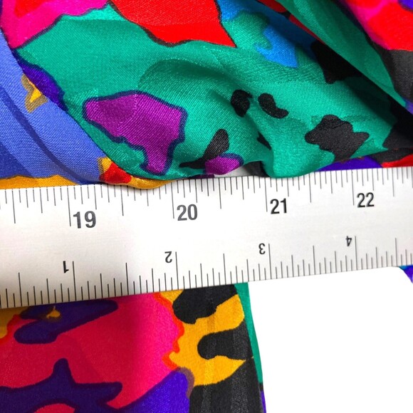 Flora Kung II New York Vintage Colorful 100% Silk Dress VTG Shoulder Pads Sz 10 - Picture 5 of 12
